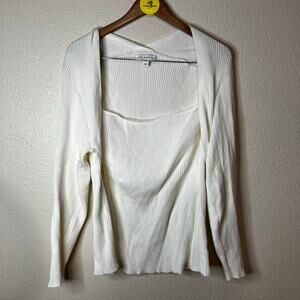 And Now This white ribbed Queen Anne neckline sweater blouse WOMENS 3X plus